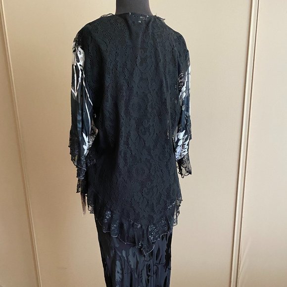 NWT LONG BLK SILK DRESS W/JACKET S - Picture 2 of 10